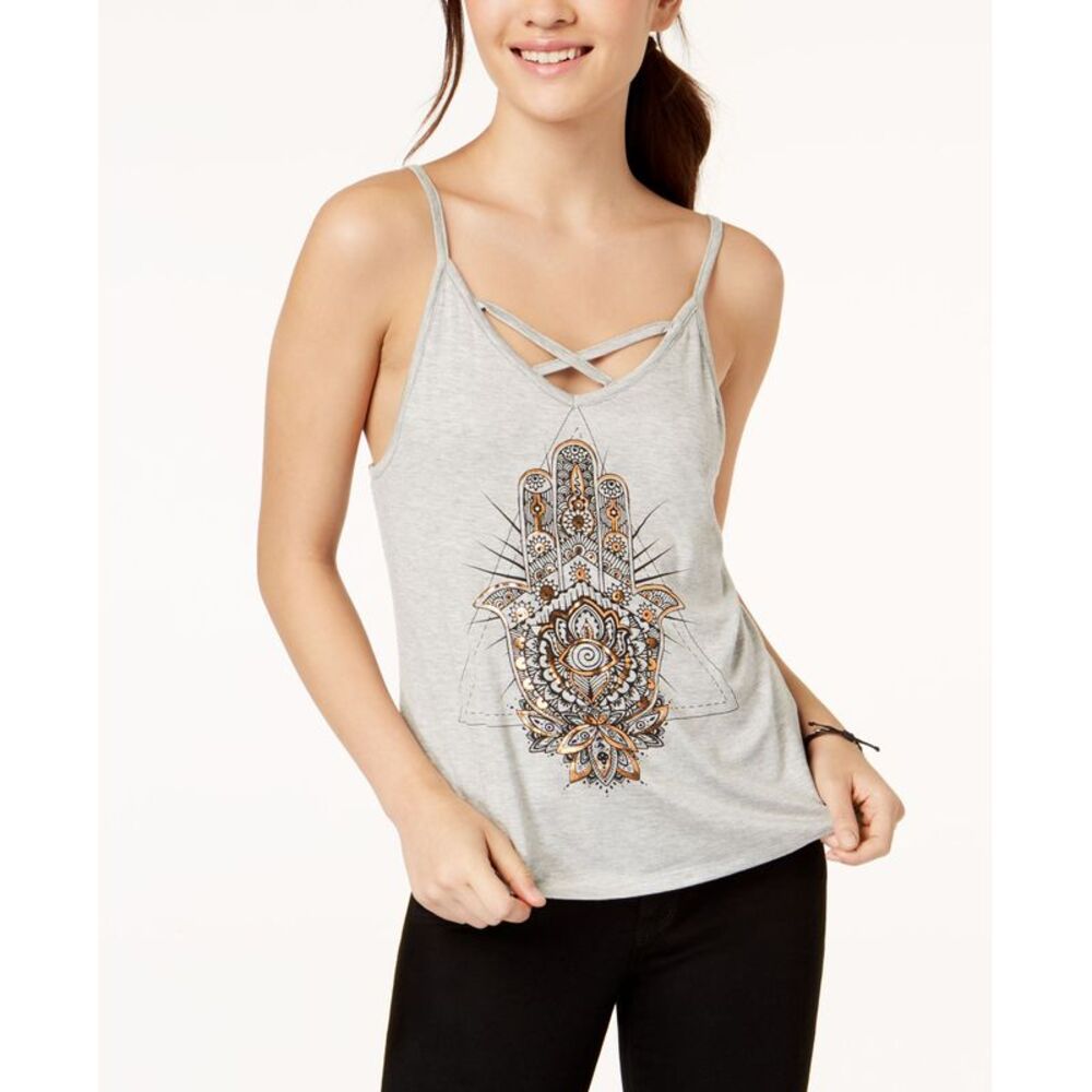 Rebellious One Juniors Hamsa Metallic Graphic Tank Top